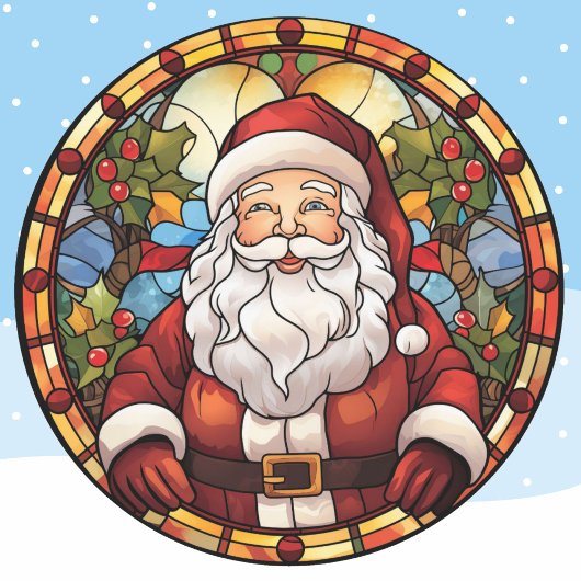 Santa Claus Glas in lood Window Christmas Ronde Sticker