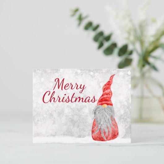 Santa Claus Gnome op Snowy Field Briefkaart (Staand voorkant)