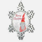 Santa Claus Gnome op Snowy Field  Tin Sneeuwvlok Ornament (Rechts)