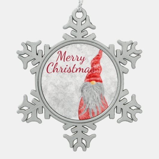 Santa Claus Gnome op Snowy Field Tin Sneeuwvlok Ornament (Voorkant)