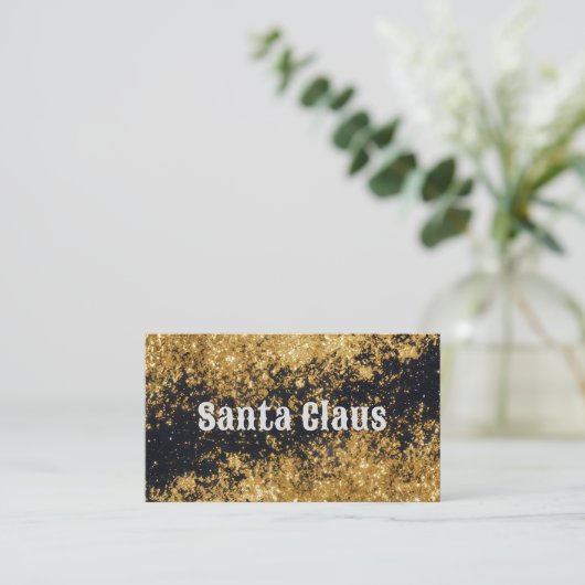 Santa Claus Gold Black Glitter Visitekaartje (Staand voorkant)