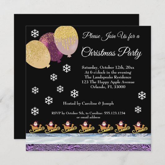 Santa Claus Gold Glitter Party Ballonnen Kerstmis Kaart (Voorkant / Achterkant)