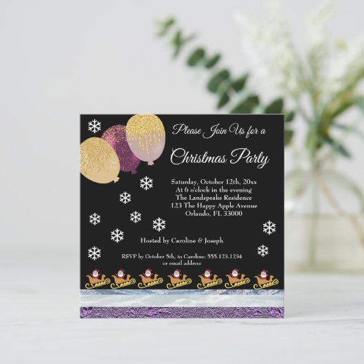 Santa Claus Gold Glitter Party Ballonnen Kerstmis Kaart (Staand voorkant)