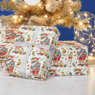 Santa Claus golf met kerstcadeau voor Golfer Cadeaupapier