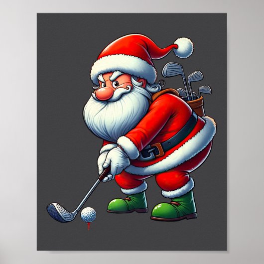 Santa Claus Golf Speler Kerstmis Xmas Sport Poster (Voorkant)