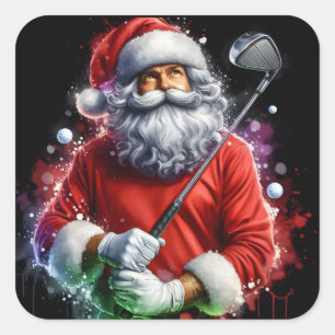 Santa Claus Golfen in kleurrijke feestelijke kledi Vierkante Sticker