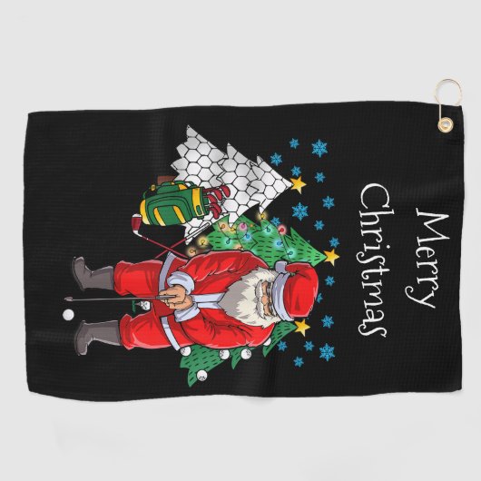 Santa Claus golfer met kerstboom voor Golfer Golfhanddoek (Horizontaal)