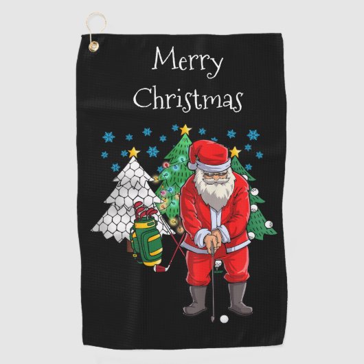 Santa Claus golfer met kerstboom voor Golfer Golfhanddoek (Voorkant)