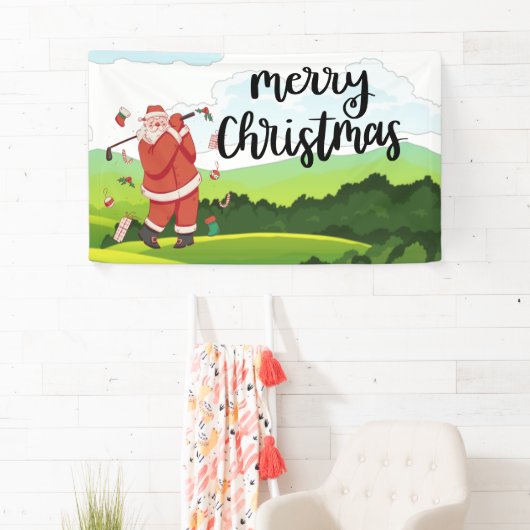 Santa Claus golft op kerstfeestdag Spandoek (Insitu)