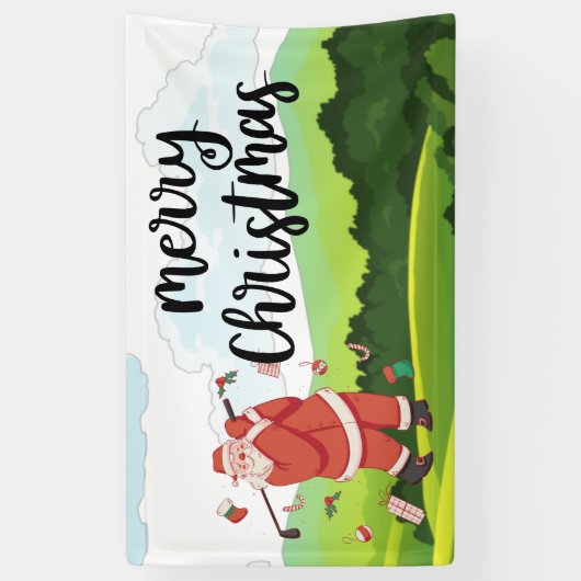 Santa Claus golft op kerstfeestdag Spandoek (Verticaal)