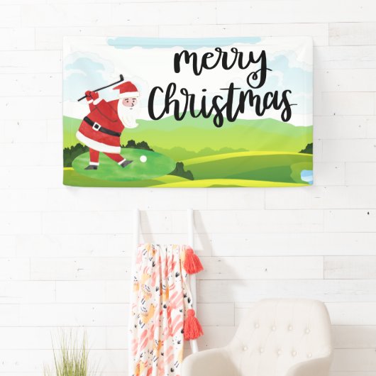 Santa Claus golft op kerstfeestdag Spandoek (Insitu)