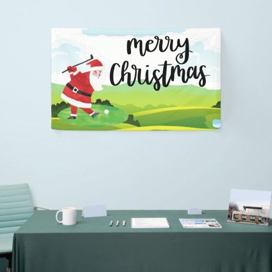 Santa Claus golft op kerstfeestdag Spandoek (Beurs)