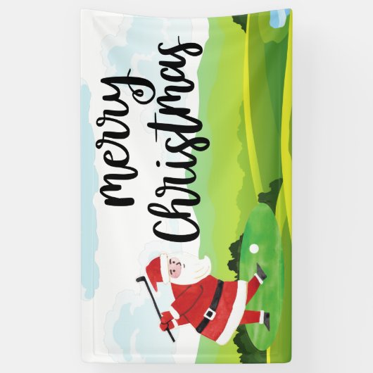 Santa Claus golft op kerstfeestdag Spandoek (Verticaal)