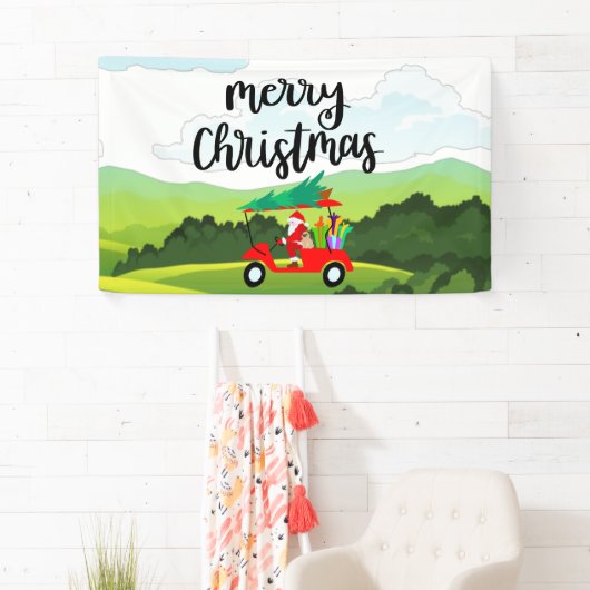 Santa Claus golft op kerstfeestdag Spandoek (Insitu)