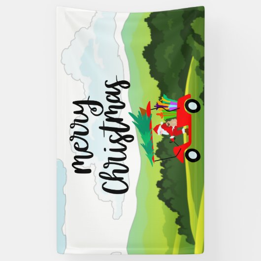 Santa Claus golft op kerstfeestdag Spandoek (Verticaal)