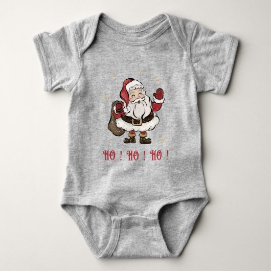 Santa Claus Gray Baby Bodysuit (Voorkant)