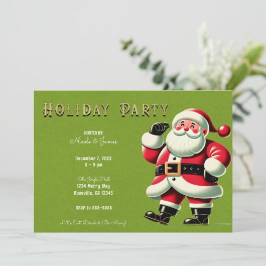 Santa Claus Green Christmas Holiday Party Kaart (Staand voorkant)