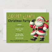 Santa Claus Green Secret Santa Party Kaart (Voorkant)