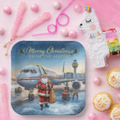 Santa Claus greeting from airport  Papieren Bordje (Feest)