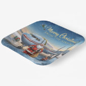 Santa Claus greeting from airport  Papieren Bordje (Gebogen)