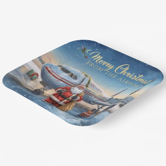 Santa Claus greeting from airport  Papieren Bordje (Gebogen)