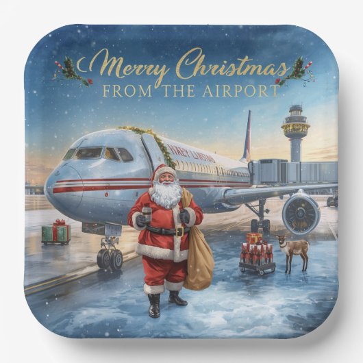 Santa Claus greeting from airport  Papieren Bordje (Voorkant)