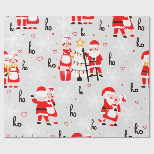 Santa Claus Grey Christmas Cadeaupapier (Vlak)