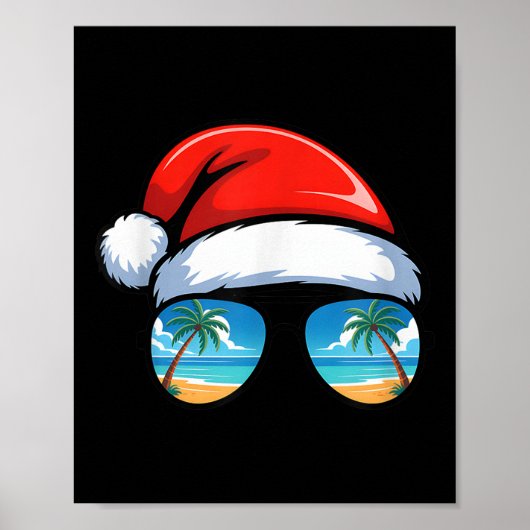Santa Claus Hat Sungles Beach Christmas In July Su Poster (Voorkant)