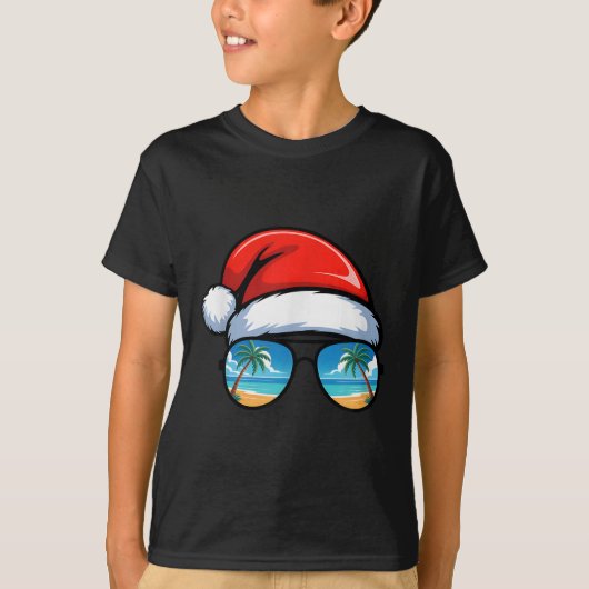 Santa Claus Hat Sungles Beach Christmas In July Su T-shirt (Voorkant)