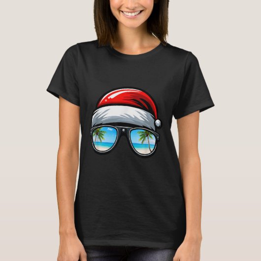 Santa Claus Hat Sungles Beach Christmas In July  T-shirt (Voorkant)