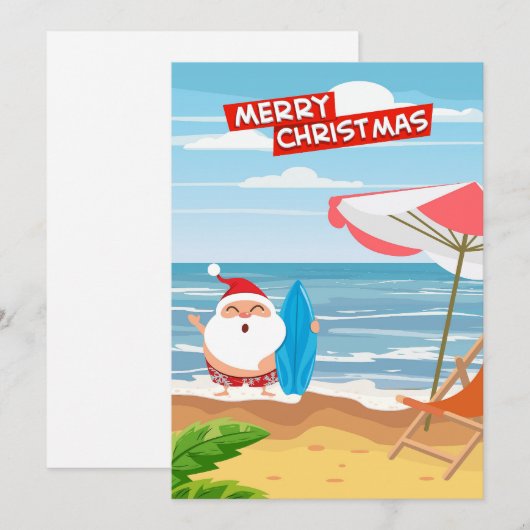 Santa Claus Hawaii Surfen Vrolijk Kerstfeest Feestdagenkaart (Voorkant / Achterkant)