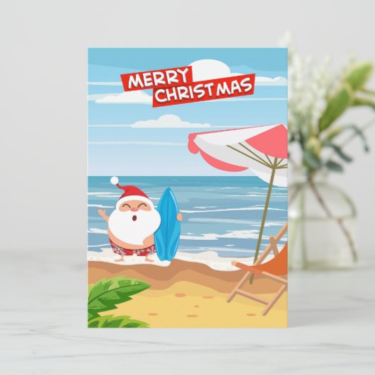 Santa Claus Hawaii Surfen Vrolijk Kerstfeest Feestdagenkaart (Staand voorkant)