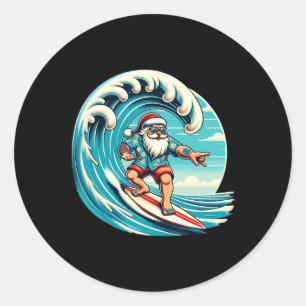 Santa Claus Hawaiian Surfen Kerstmis Aloha Tropi Ronde Sticker