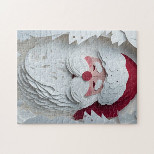 Santa Claus head with white Christmas trees Legpuzzel (Horizontaal)