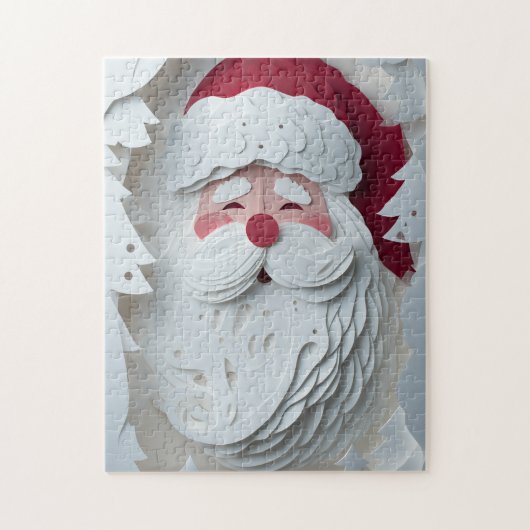 Santa Claus head with white Christmas trees Legpuzzel (Verticaal)