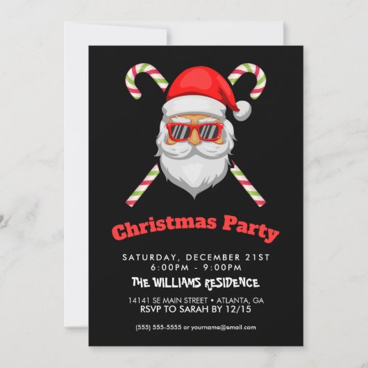 Santa claus heeft een zonnebril met zoete suikerri kaart (Voorkant)