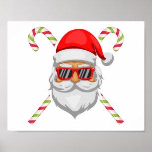 Santa claus heeft een zonnebril met zoete suikerri poster