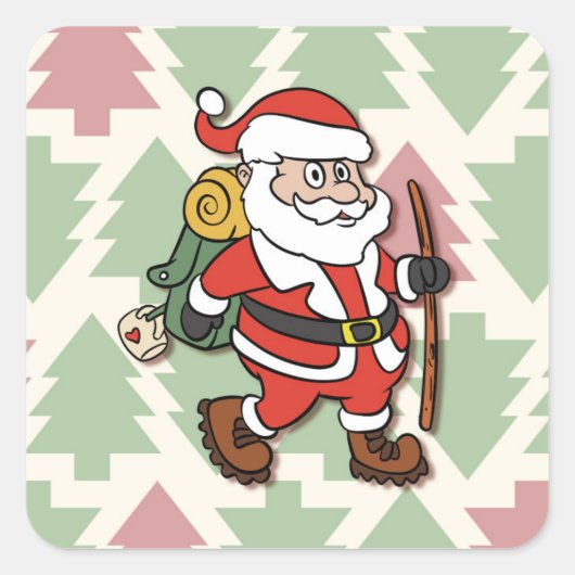 Santa Claus hiker Vierkante Sticker (Voorkant)