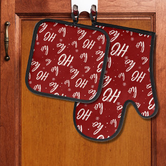 Santa Claus Ho Ho Ho Kerstmis Snowflake Dark Red Ovenwant & Pannenlap Set