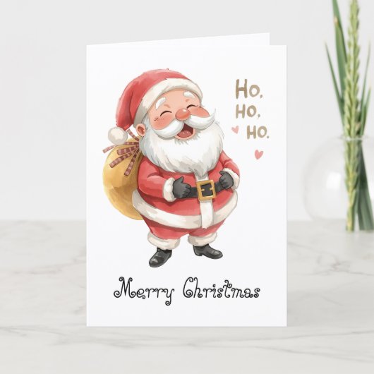 Santa Claus Ho Ho Ho & whimsical greeting  Kaart (Voorkant)