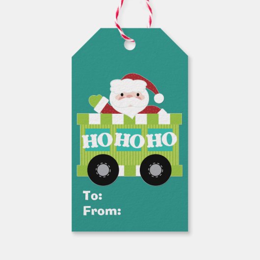 Santa Claus HoHoHo Cart Kerstmis Cadeaulabel (Achterkant)