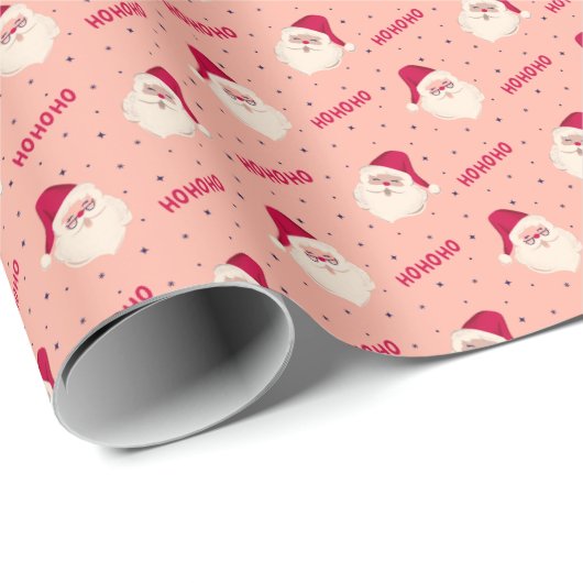 Santa Claus HOHOHO op Roze Cadeaupapier (Rol Hoek)