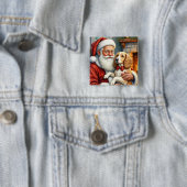 Santa Claus Holding Afghan Hound Christmas Vierkante Button 5,1 Cm (In situ)