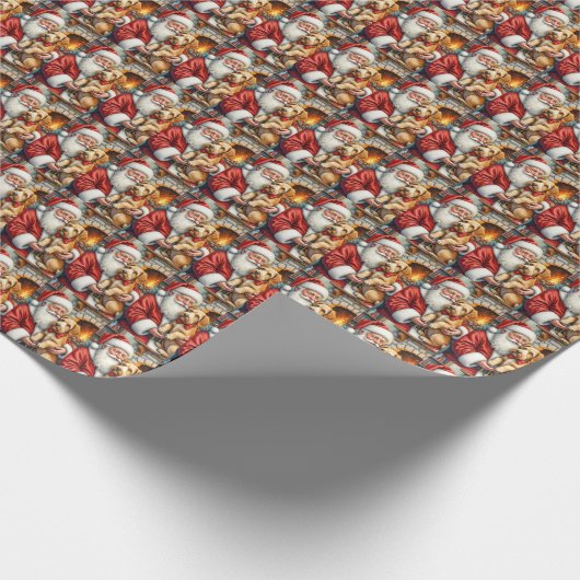 Santa Claus Holding Airedale Christmas Art Cadeaupapier (Hoek)