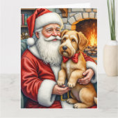 Santa Claus Holding Airedale Christmas Art Kaart (Voorkant)