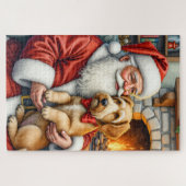 Santa Claus Holding Airedale Christmas Art Legpuzzel (Horizontaal)