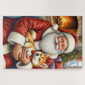 Santa Claus Holding Akita Christmas Art Legpuzzel (Horizontaal)