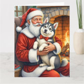 Santa Claus Holding Alaskan Malamute Christmas Art Kaart (Voorkant)