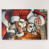 Santa Claus Holding Alaskan Malamute Christmas Art Legpuzzel (Horizontaal)