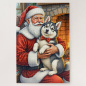 Santa Claus Holding Alaskan Malamute Christmas Art Legpuzzel (Verticaal)